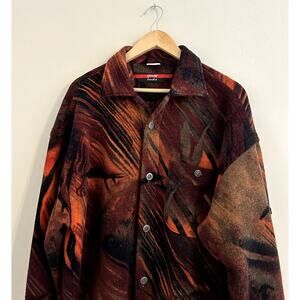 Vintage Signum Blaze Orange Brown Red Abstract Fleece Full-zip Jacket Men's XL